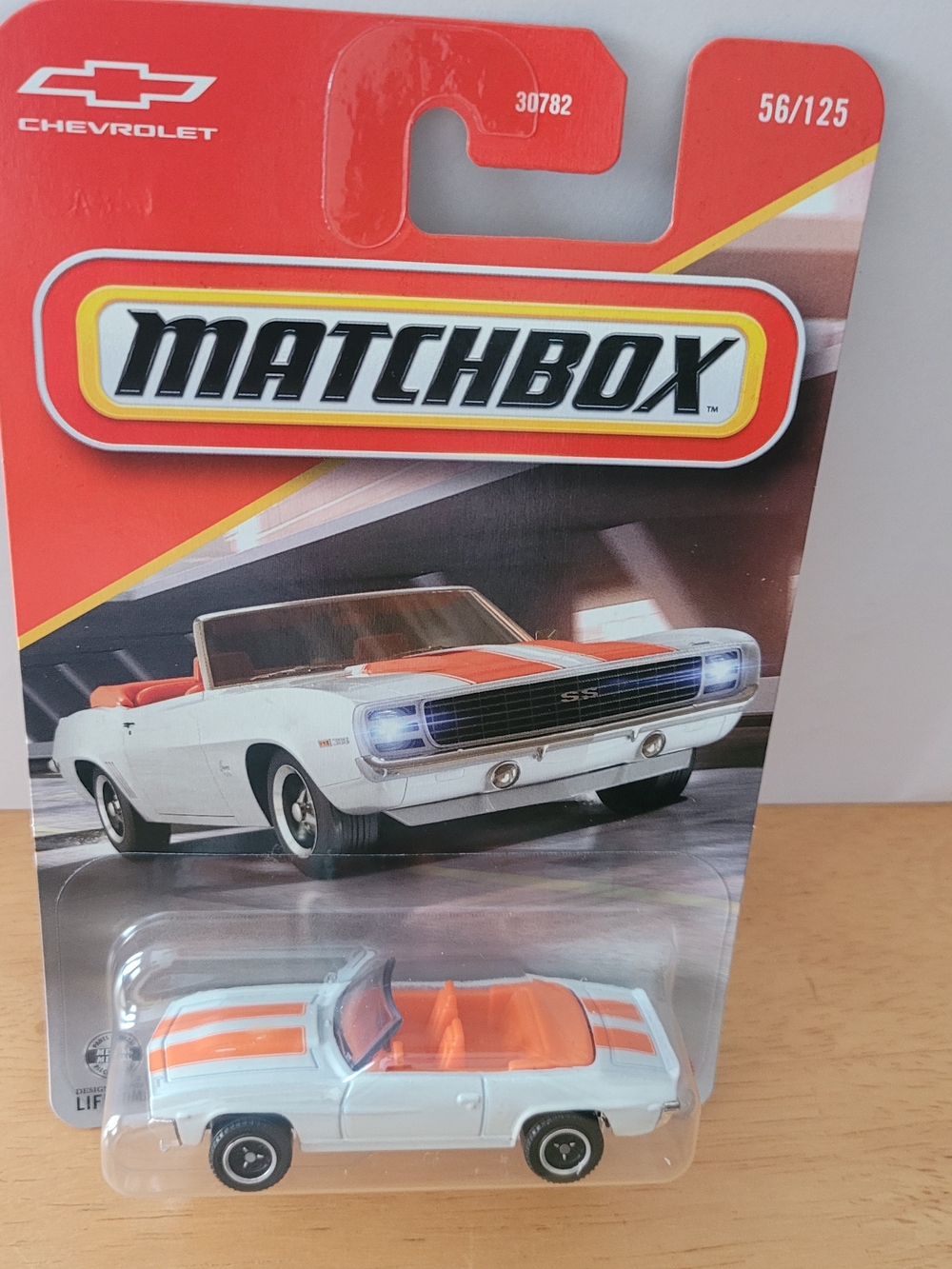 Matchbox White Chevrolet Convertible with Orange Stripes